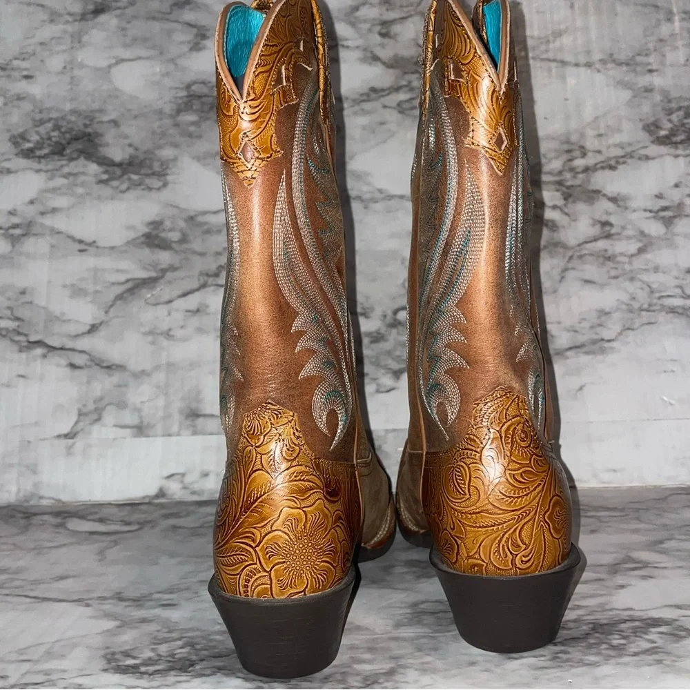 Ariat Turquoise and Tan Leather Western Boots - Picture 4 of 14